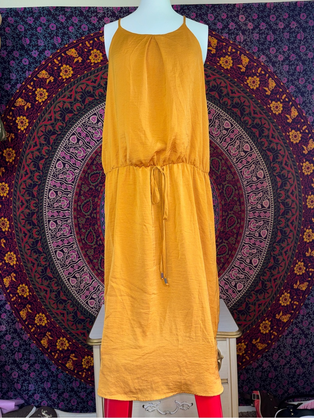 Mossimo Mustard Yellow Drawstring Waist Sleeveless Dress Women’s Size XXL